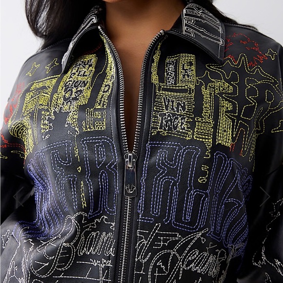 True Religion Embroidered Faux Leather Jacket Size “M”NWT in bag MSRP $234 - Picture 4 of 5